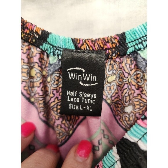 Chevron Top Tunic Boho Blouse Size XLarge 3/4 Lace Multi-Color Hippie Women's - Picture 6 of 8